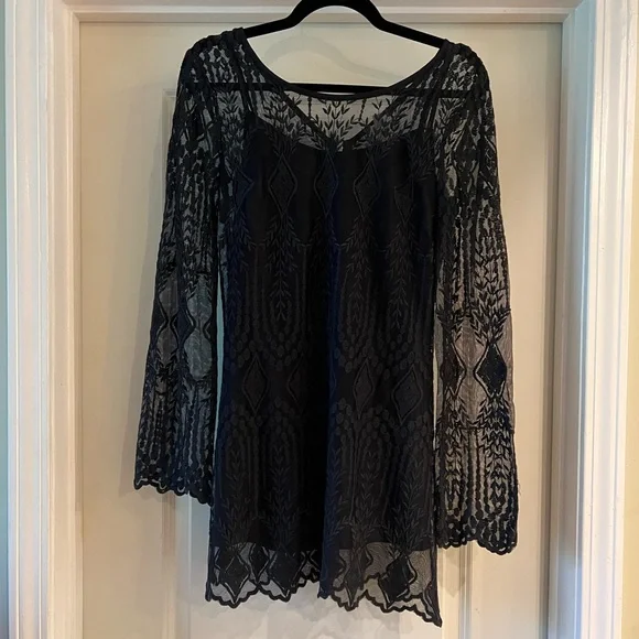 urban outfitters black mesh dress UO Cora Lace Strappy-Back Midi Dress